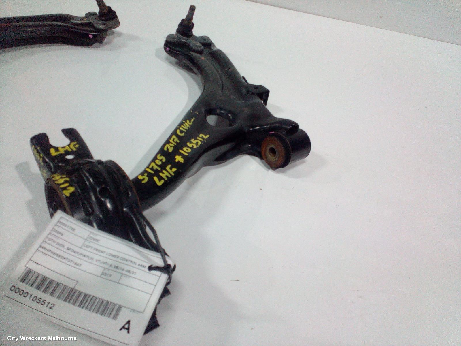 HONDA CIVIC LEFT FRONT LOWER CONTROL ARM, 10TH GEN, SEDAN/HATCH, VTI/VTI-S, 05/2016 - 08/2021
