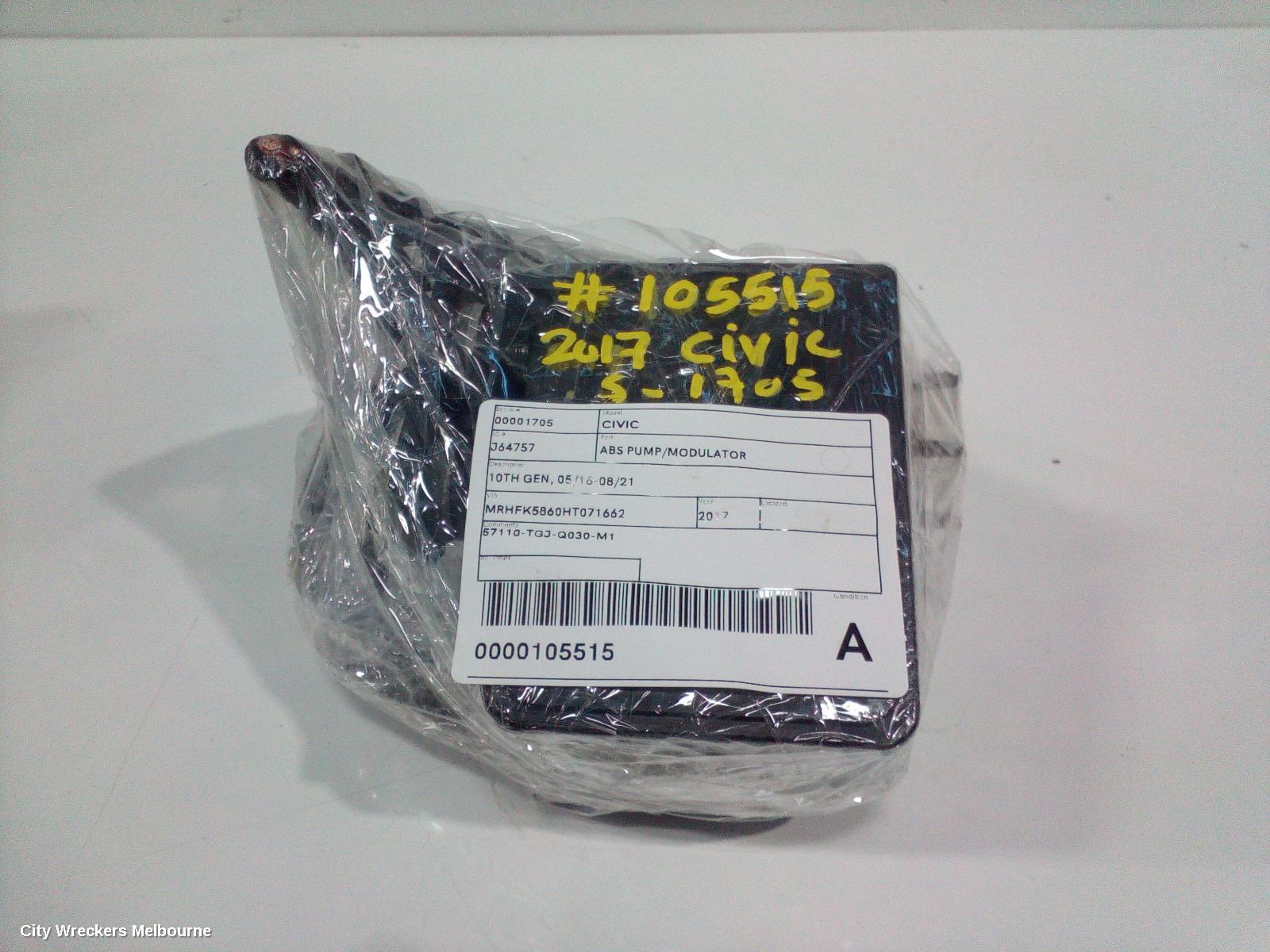 HONDA CIVIC ABS PUMP/MODULATOR, 10TH GEN, 05/2016 - 08/2021