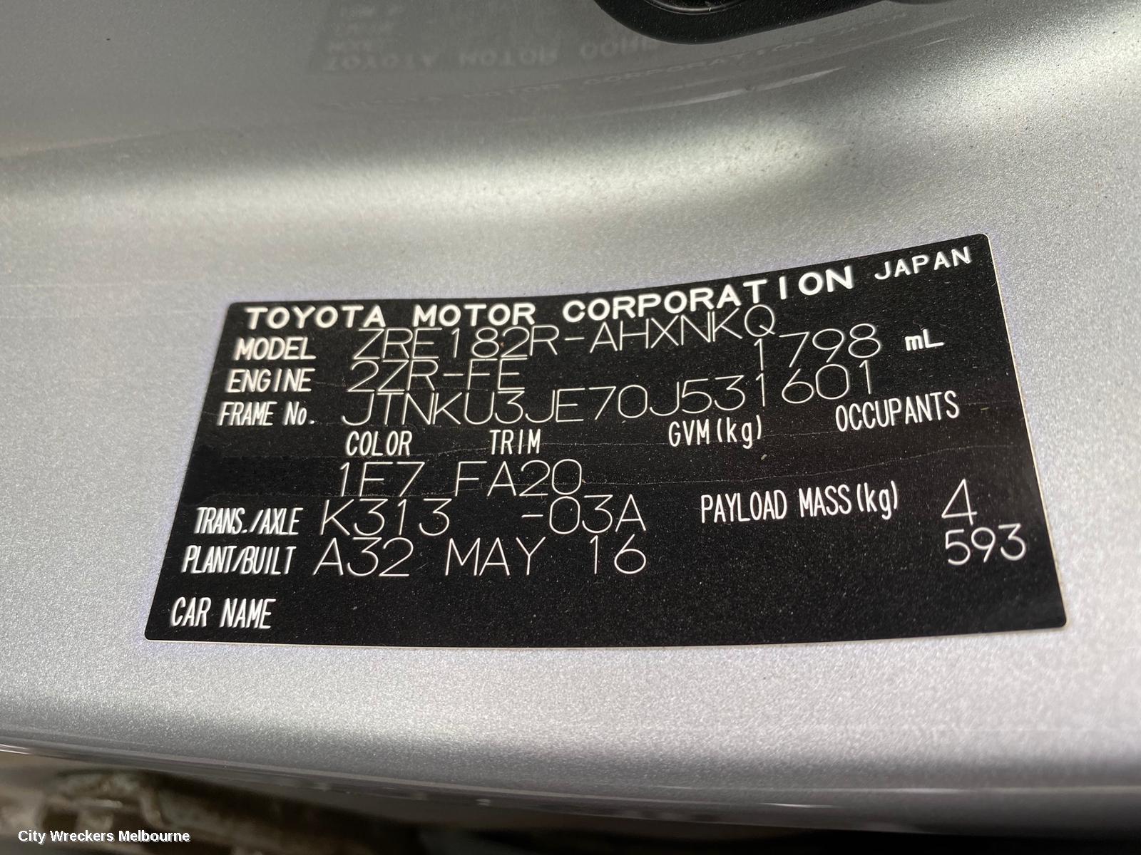 TOYOTA COROLLA MOUNT, ZRE182R 10/2012 - 06/2018