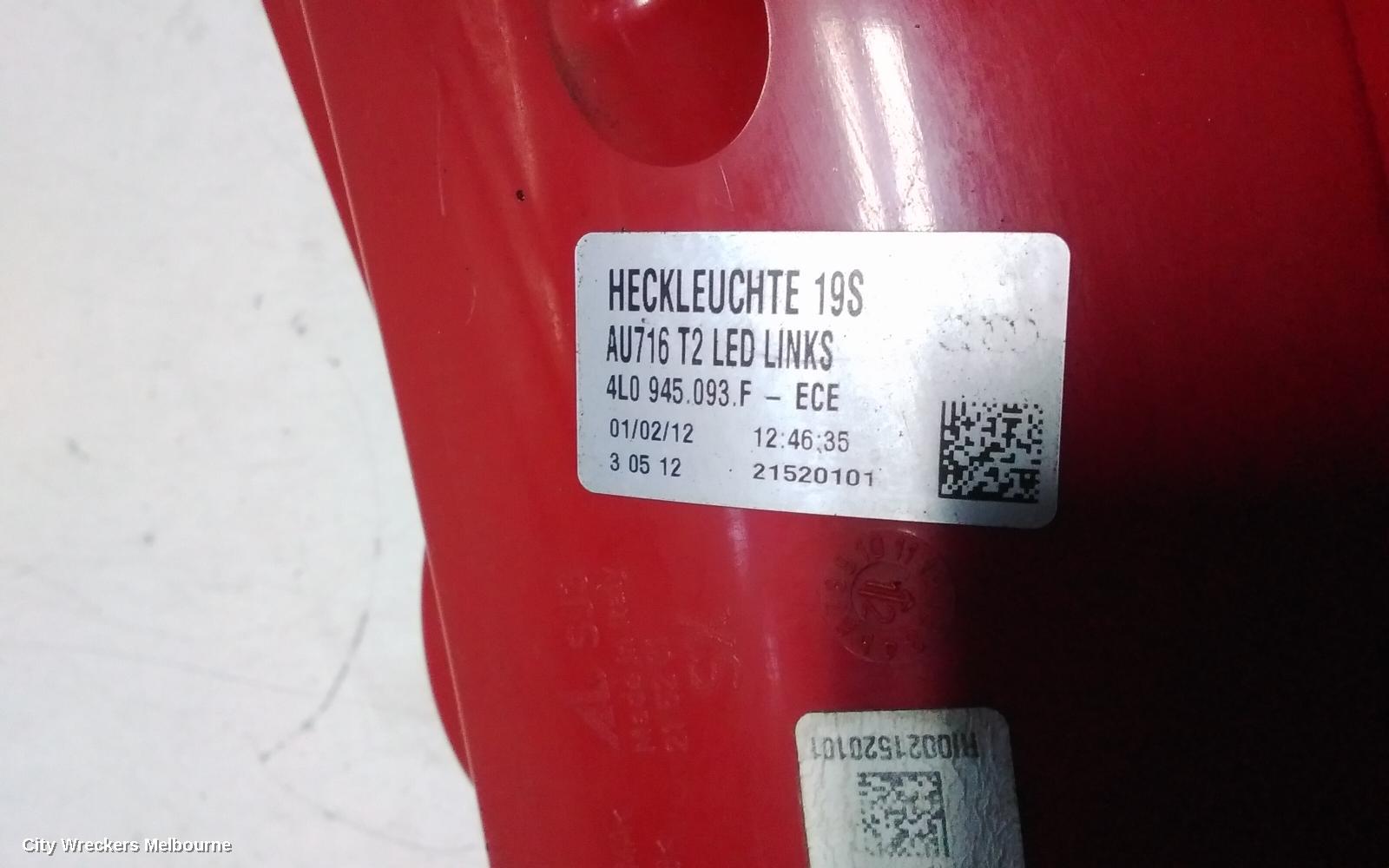 AUDI Q7 LEFT TAILLIGHT, 4L, IN TAILGATE, 10/2009 - 08/2015