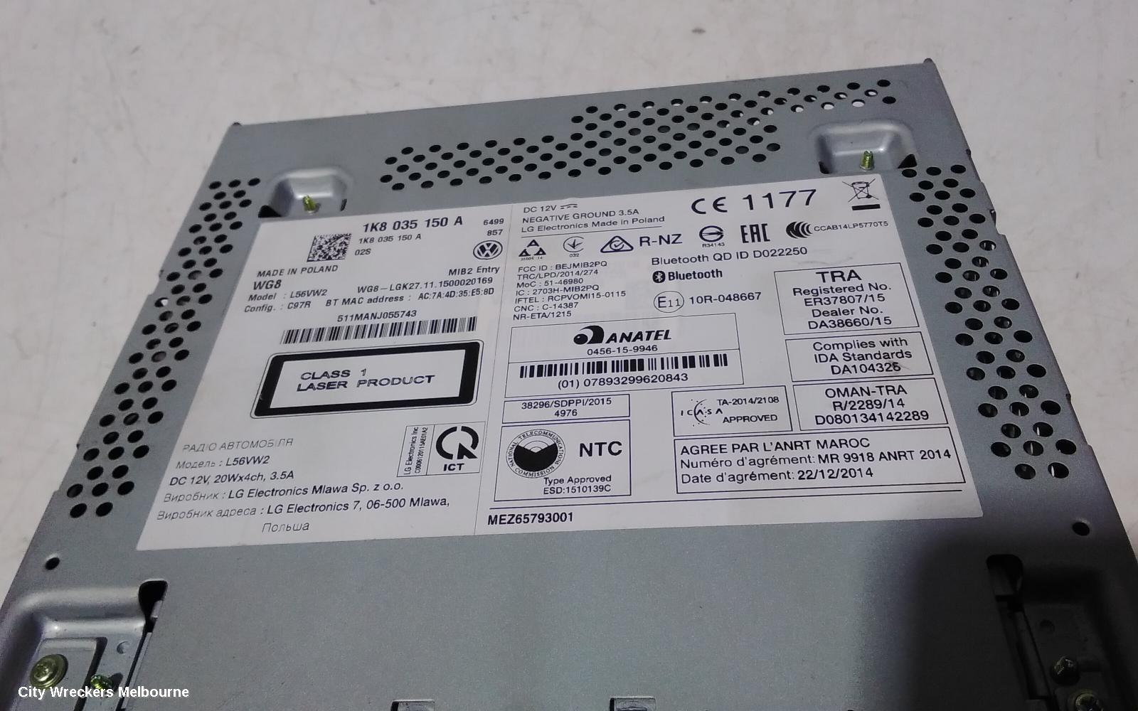 VOLKSWAGEN TRANSPORTER RADIO/CD/DVD/SAT/TV, DISPLAY COMPOSITION MEDIA, 6.33IN, T6, 07/2015 - 07/2020
