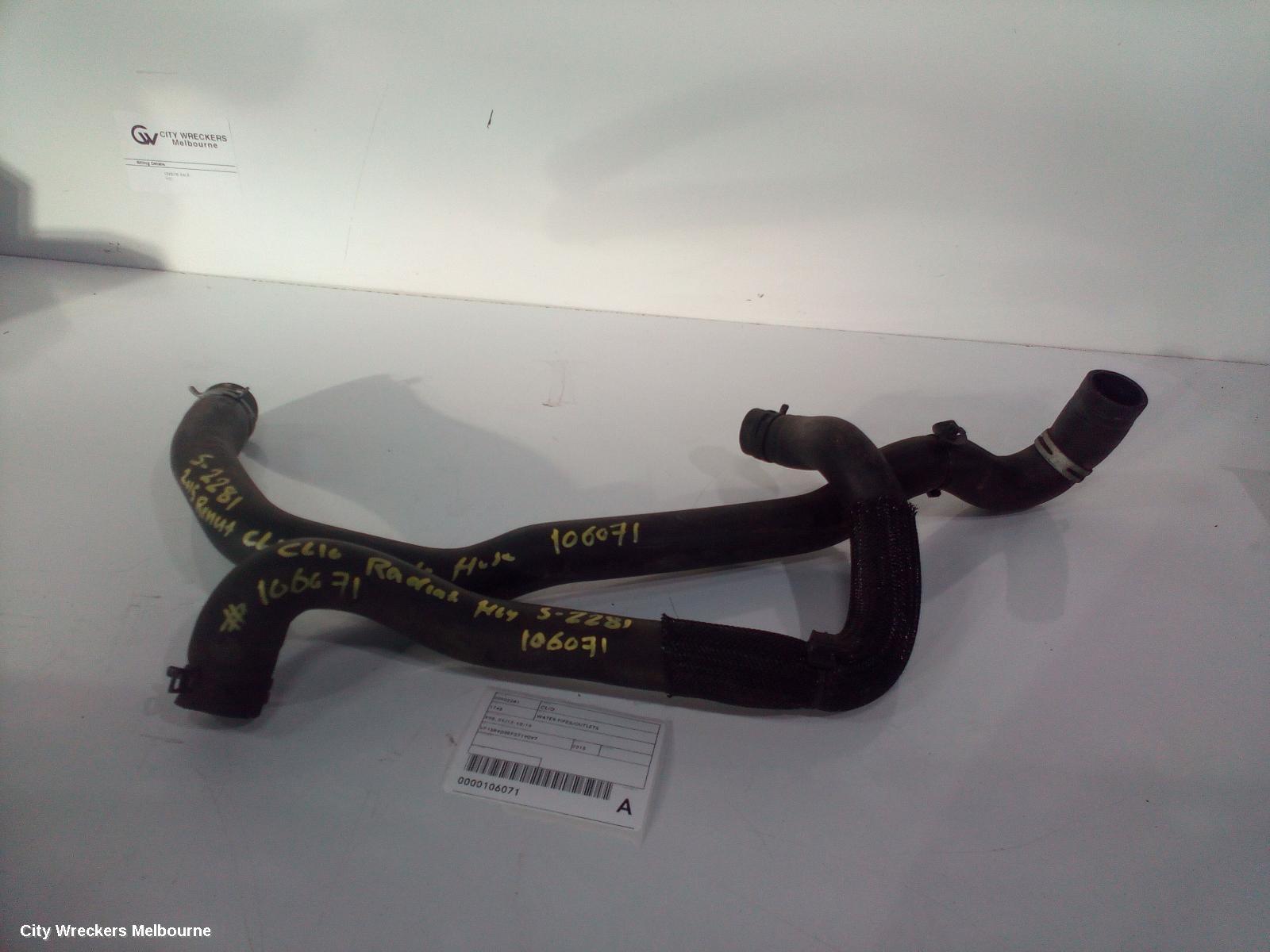 RENAULT CLIO WATER PIPES/OUTLETS, X98, 09/2013 - 10/2019