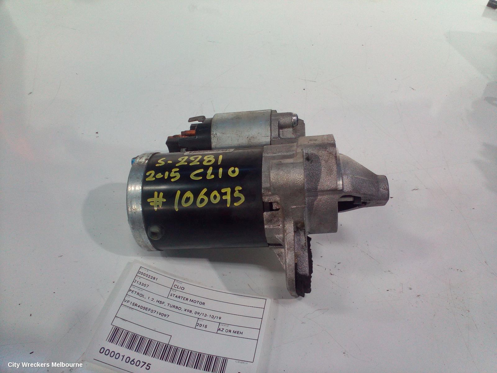 RENAULT CLIO STARTER, PETROL, 1.2, H5F, TURBO, X98, 09/2013 - 10/2019