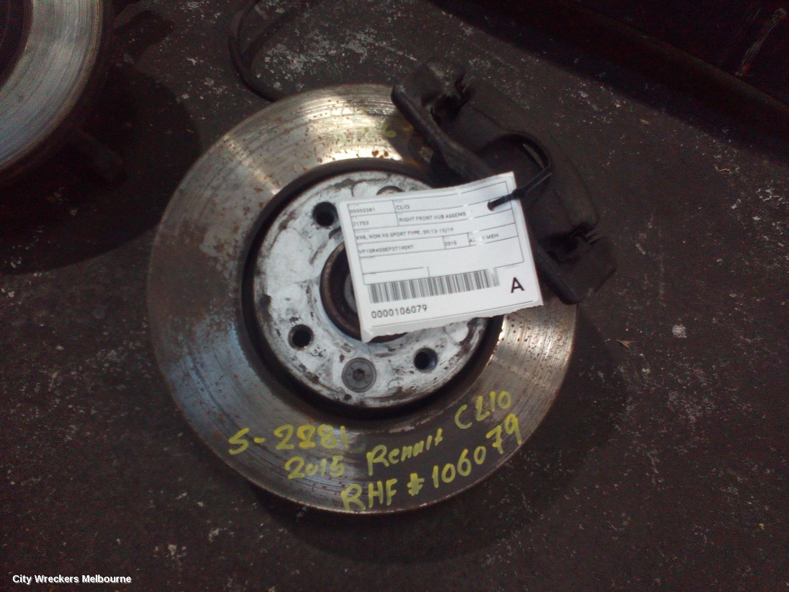RENAULT CLIO RIGHT FRONT HUB ASSEMBLY, X98, NON RS SPORT TYPE, 09/2013 - 10/2019