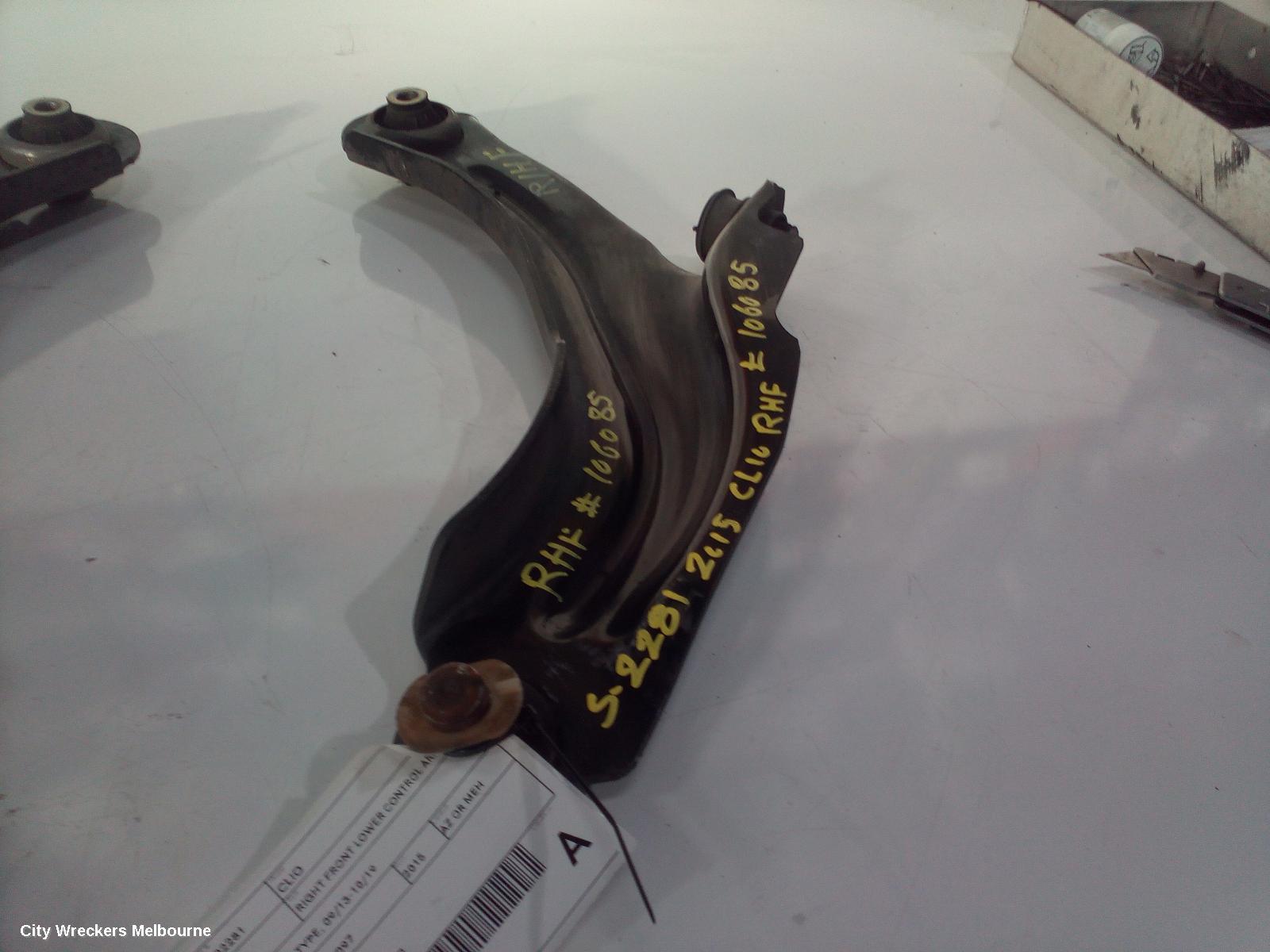 RENAULT CLIO RIGHT FRONT LOWER CONTROL ARM, X98, NON RS TYPE, 09/2013 - 10/2019
