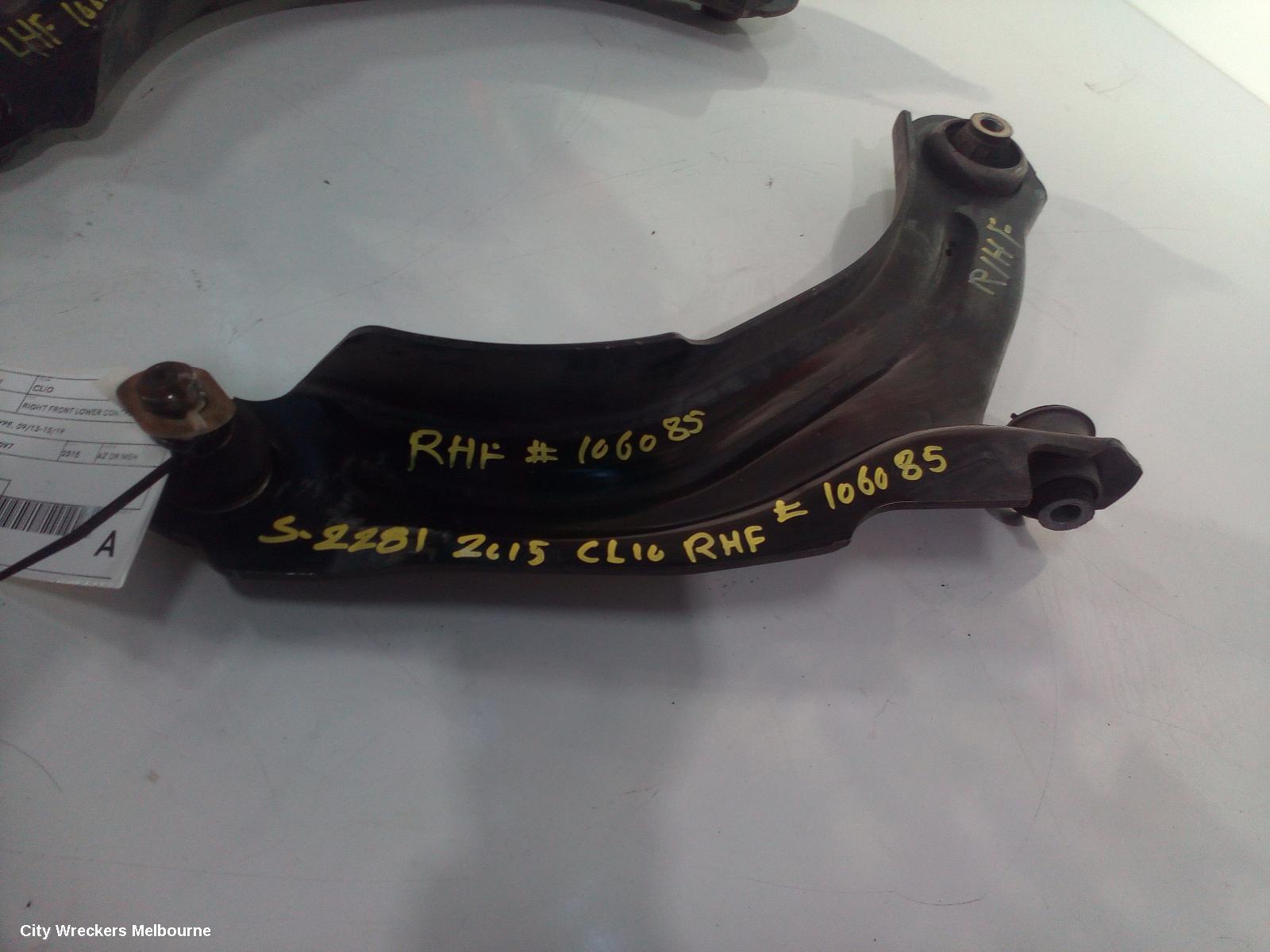 RENAULT CLIO RIGHT FRONT LOWER CONTROL ARM, X98, NON RS TYPE, 09/2013 - 10/2019