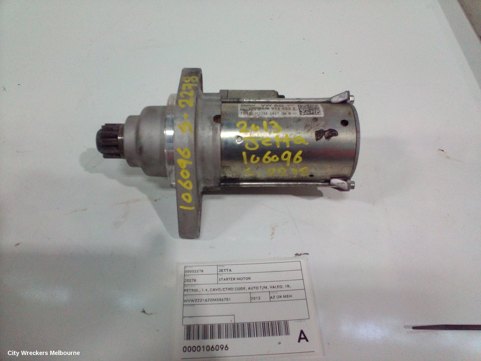 VOLKSWAGEN JETTA STARTER, PETROL, 1.4, CAVD/CTHD CODE, AUTO T/M, VALEO, 1B, 02/2011 - 12/2017