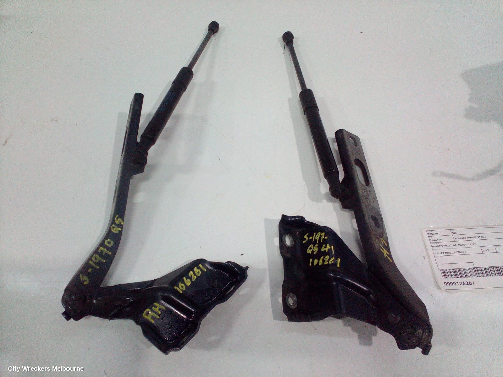 AUDI Q5 BONNET HINGE/STRUT, HINGES (PAIR), 8R, 03/2009 - 01/2017