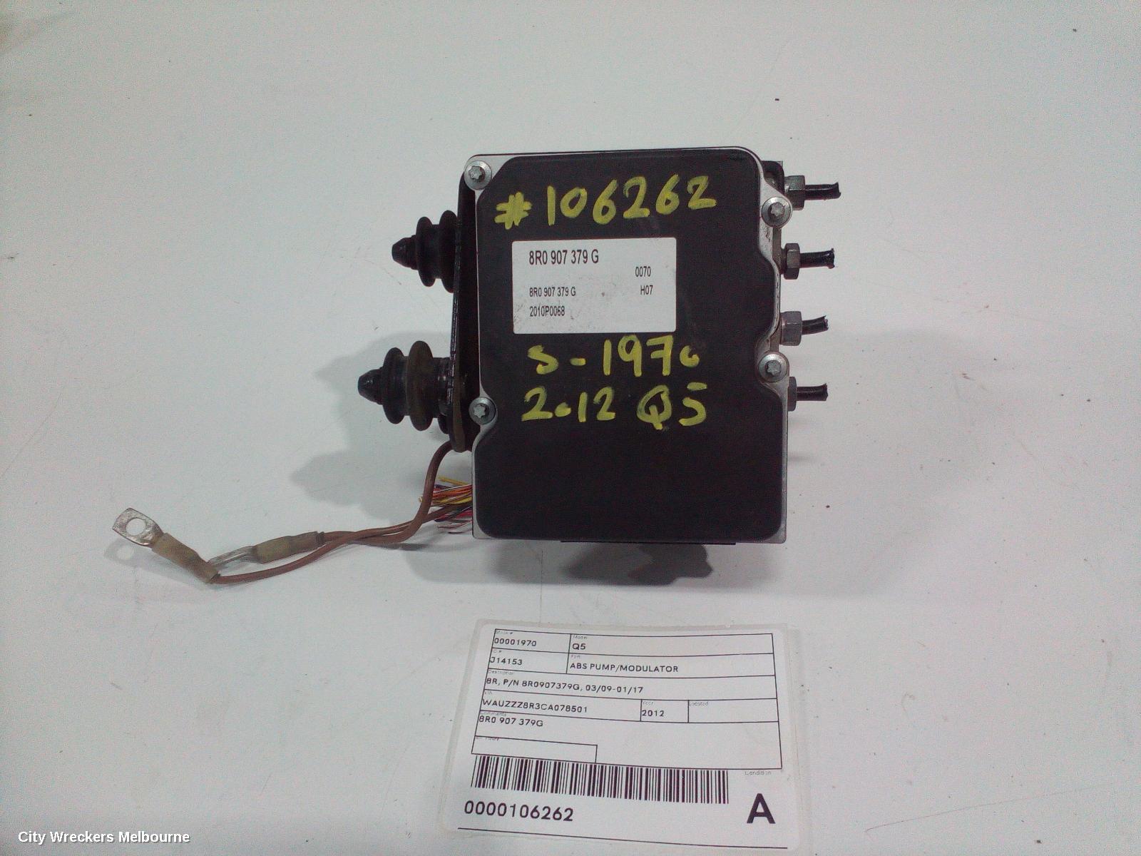 AUDI Q5 ABS PUMP/MODULATOR, 8R, P/N 8R0907379G, 03/2009 - 01/2017