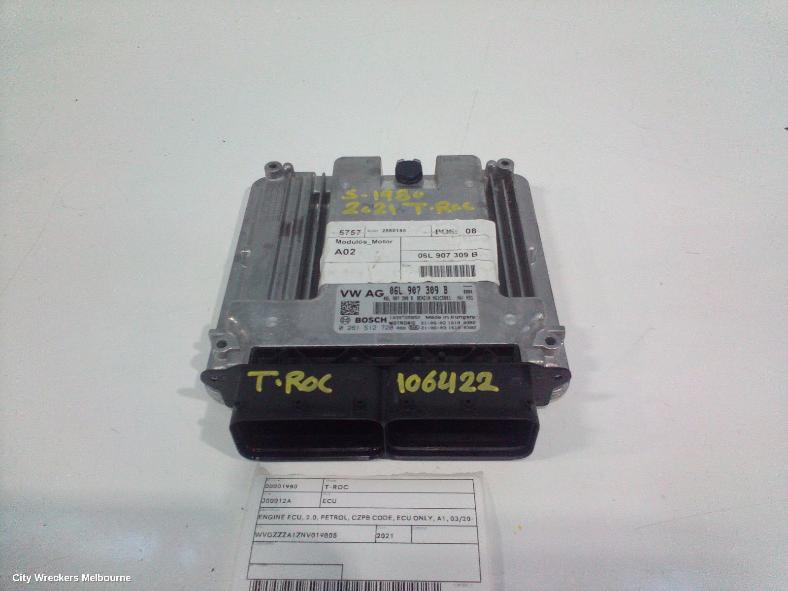 VOLKSWAGEN T-ROC ECU, ENGINE ECU, 2.0, PETROL, CZPB CODE, ECU ONLY, A1, 03/2020 ONWARDS