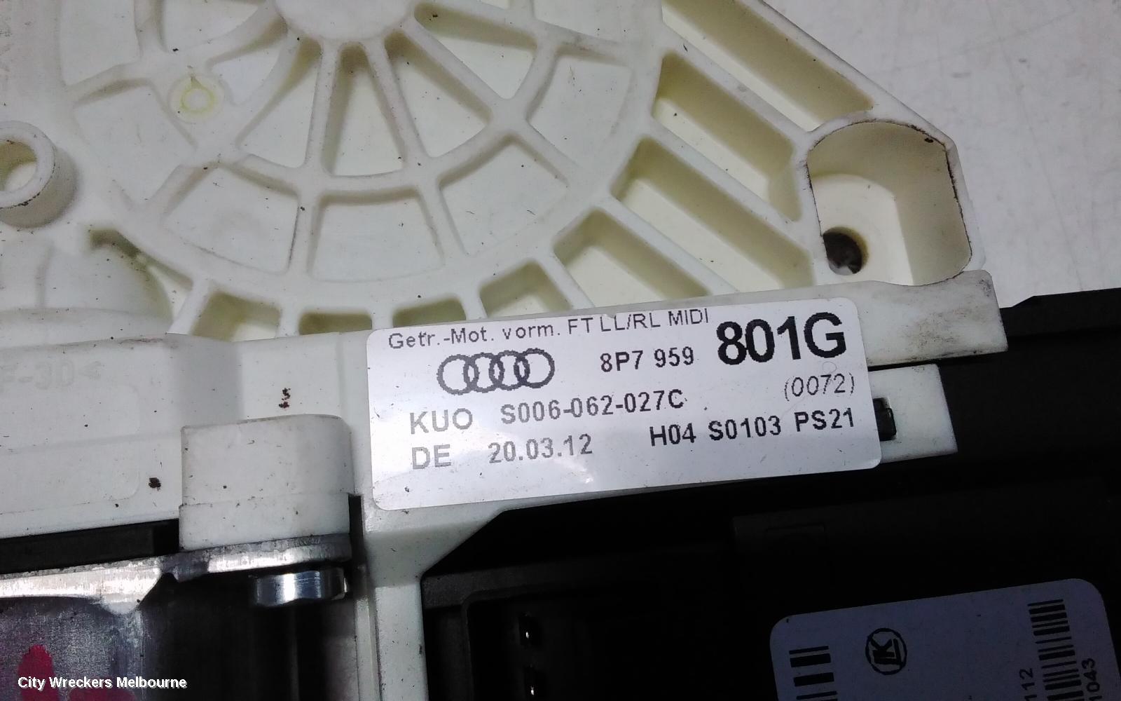 AUDI A3 RIGHT FRONT WINDOW REG/MOTOR, 8P, 2DR CABRIOLET, 11/2009 - 04/2013
