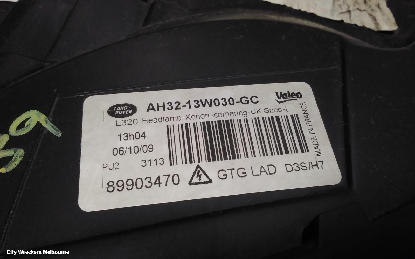 LAND ROVER RANGEROVER SPORT LEFT HEADLAMP, L320, ADAPTIVE BI-XENON TYPE, 09/2009 - 05/2013