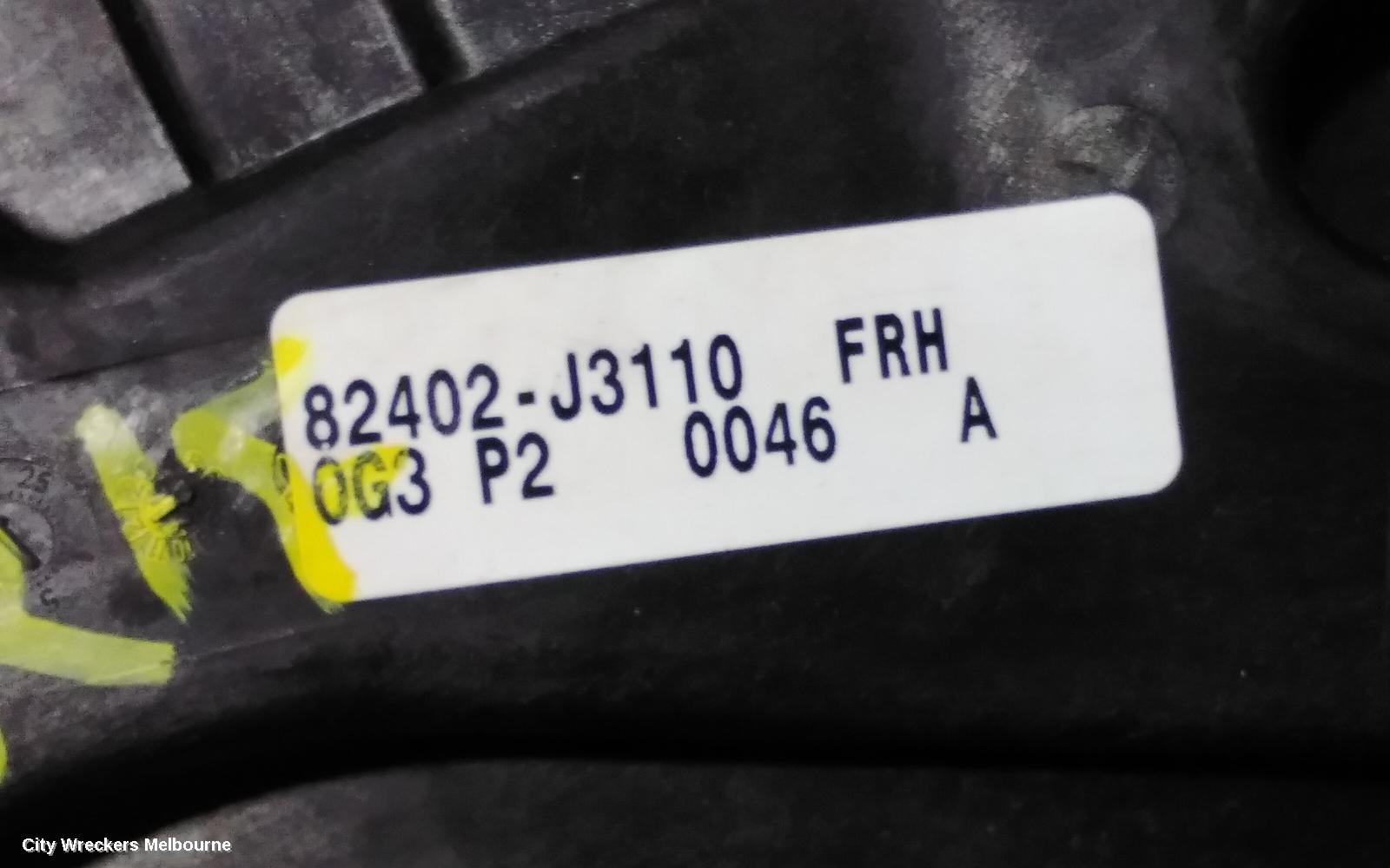 HYUNDAI VELOSTER RIGHT FRONT WINDOW REG/MOTOR, JS, 09/2019 - 07/2021