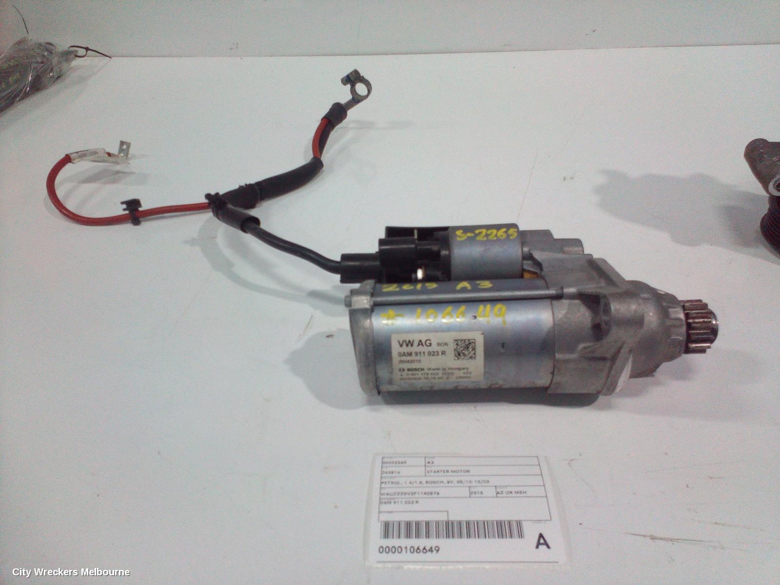 AUDI A3 STARTER, PETROL, 1.4/1.8, BOSCH, 8V, 05/2013 - 10/2020