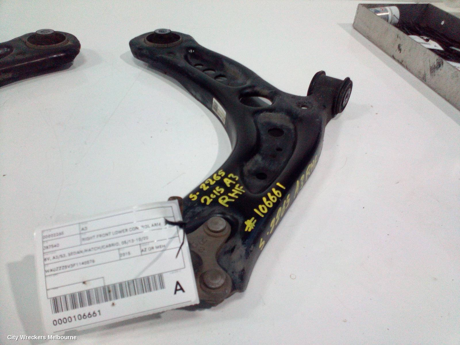 AUDI A3 RIGHT FRONT LOWER CONTROL ARM, 8V, A3/S3, SEDAN/HATCH/CABRIO, 05/2013 - 10/2020