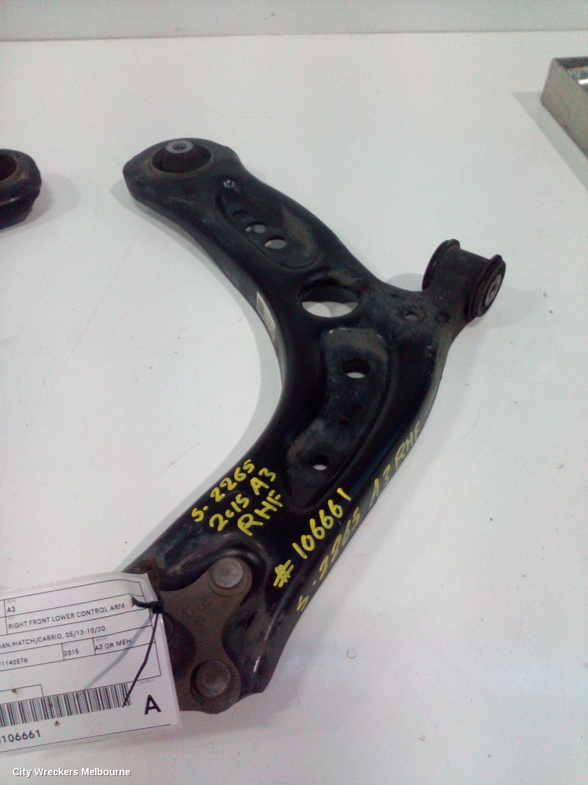 AUDI A3 RIGHT FRONT LOWER CONTROL ARM, 8V, A3/S3, SEDAN/HATCH/CABRIO, 05/2013 - 10/2020