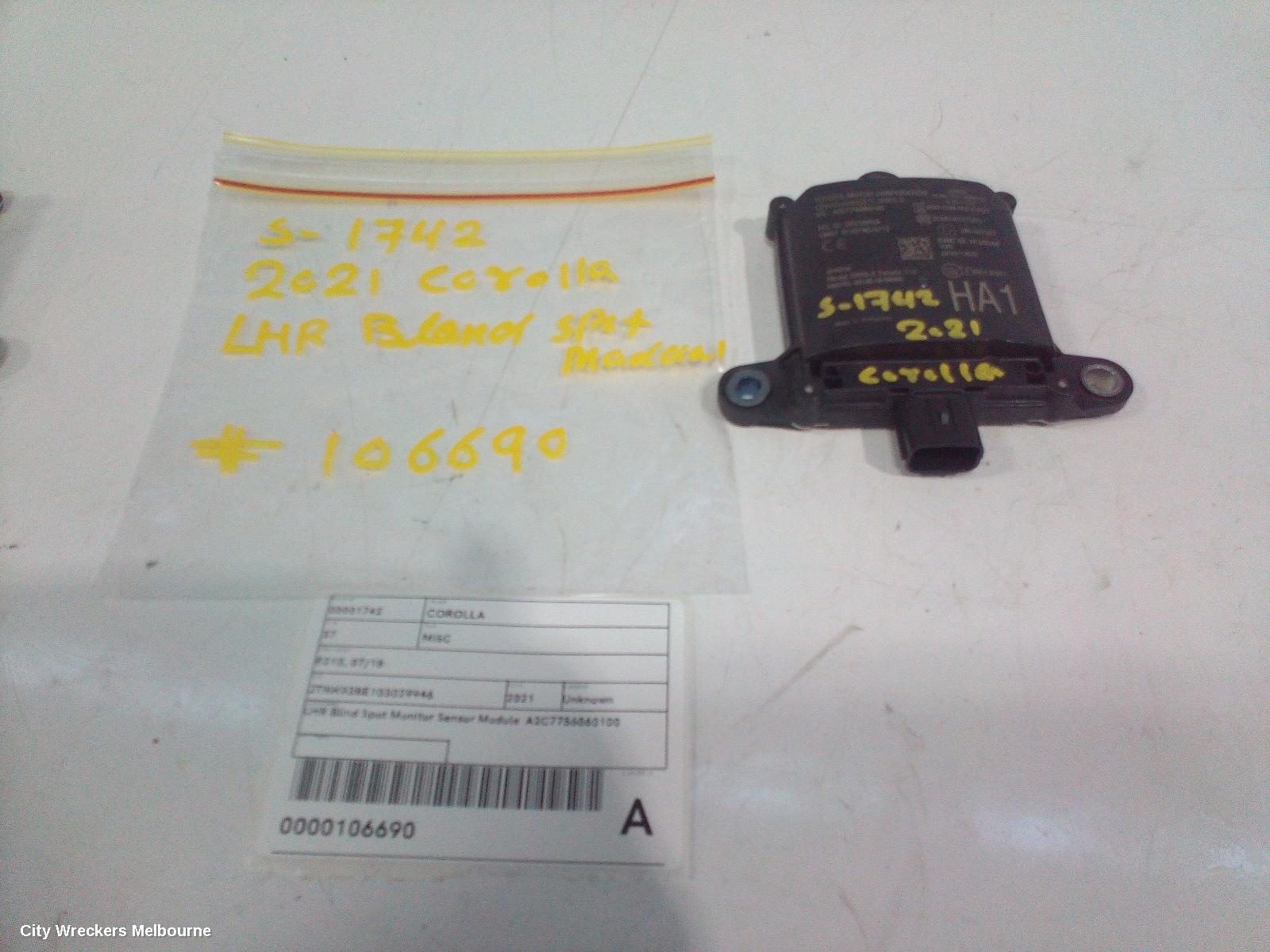 TOYOTA COROLLA, E210, 07/2018 ONWARDS, LHR BLIND SPOT MONITOR SENSOR MODULE  A2C7756860100: 106690
