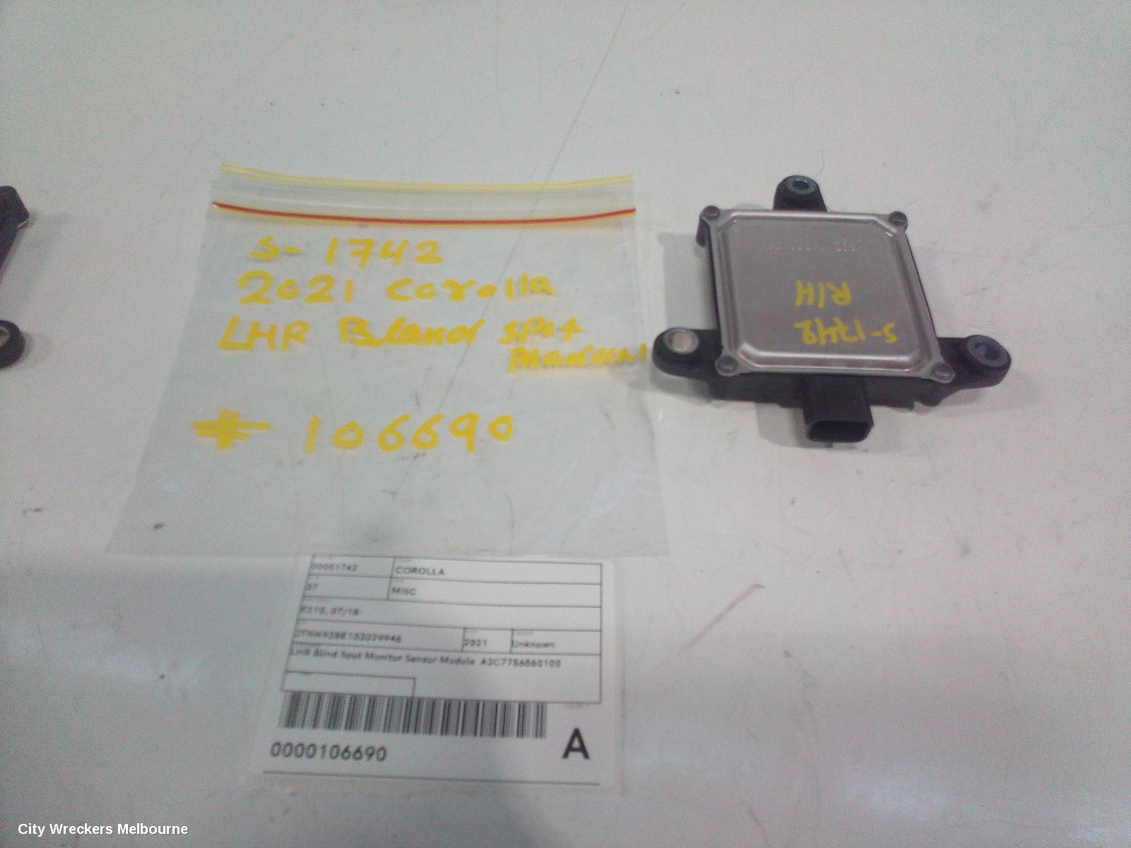 TOYOTA COROLLA, E210, 07/2018 ONWARDS, LHR BLIND SPOT MONITOR SENSOR MODULE  A2C7756860100: 106690