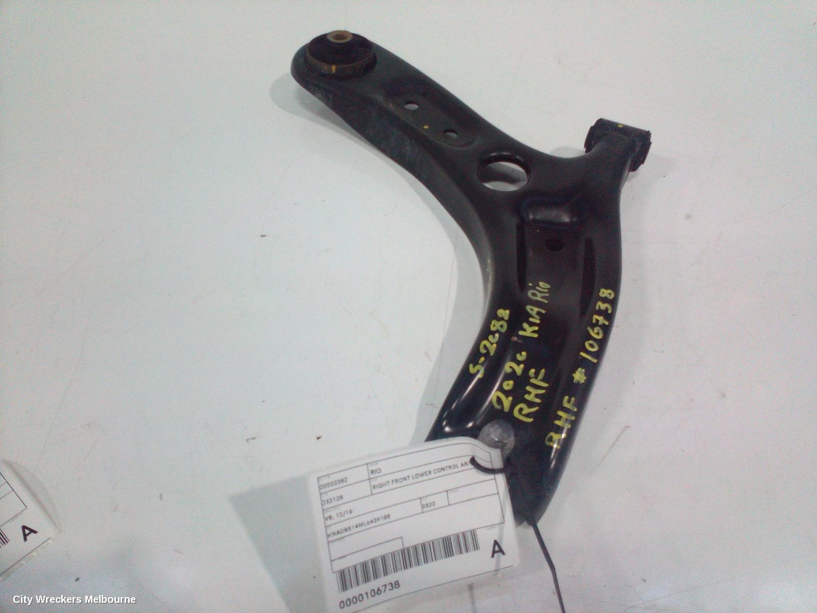 KIA RIO RIGHT FRONT LOWER CONTROL ARM, YB, 12/2016 - 06/2023