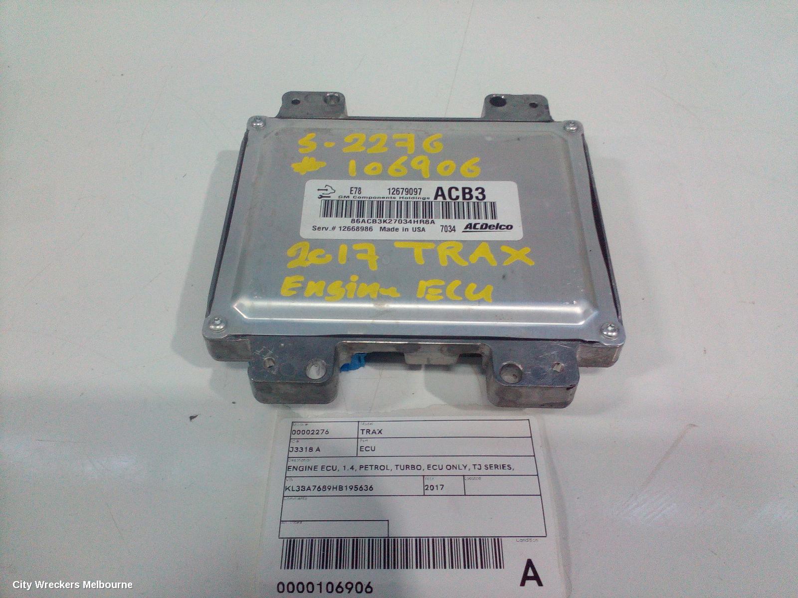 HOLDEN TRAX ECU, ENGINE ECU, 1.4, PETROL, TURBO, ECU ONLY, TJ SERIES, 08/2014 - 12/2020
