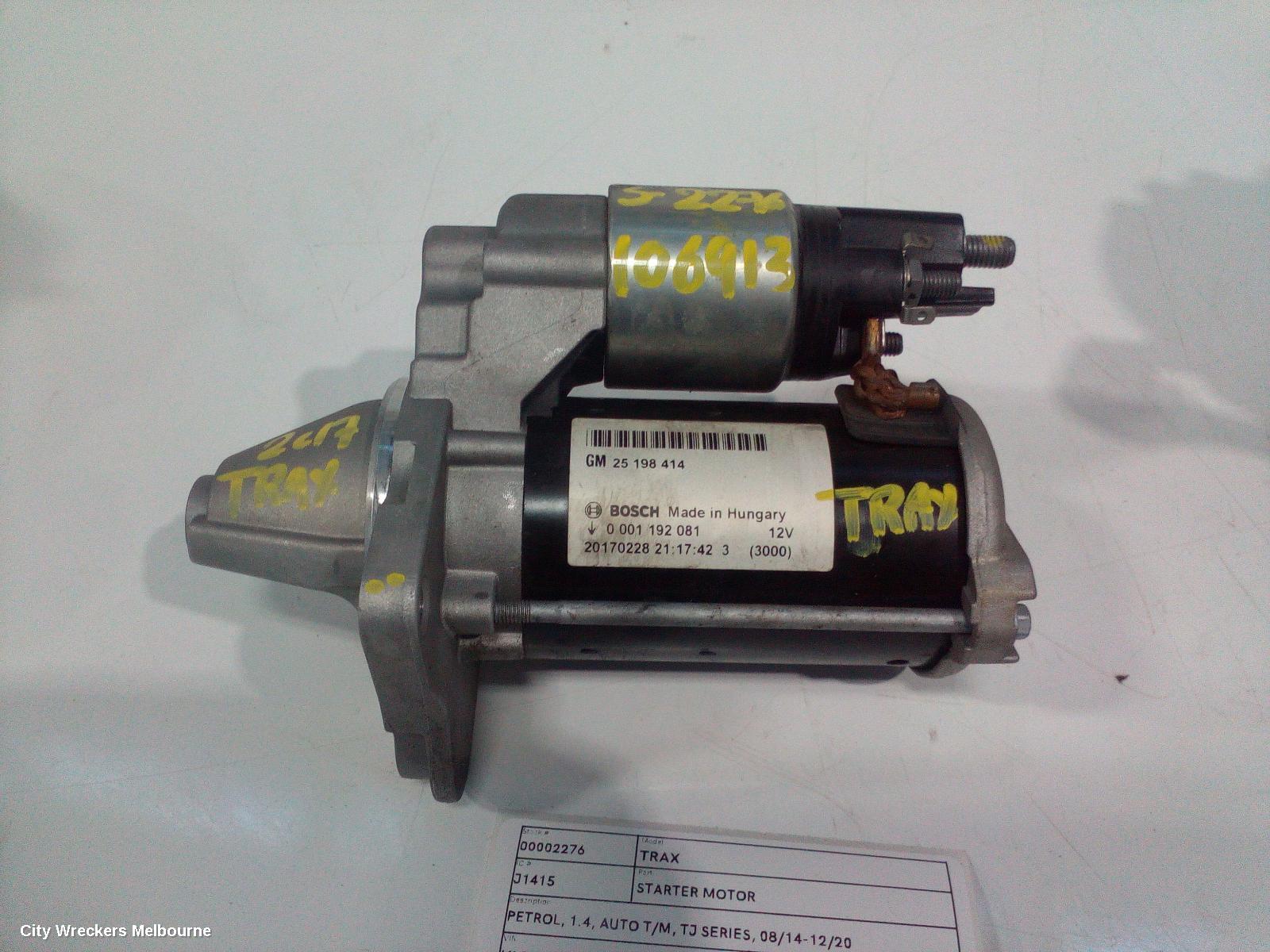 HOLDEN TRAX STARTER, PETROL, 1.4, AUTO T/M, TJ SERIES, 08/2014 - 12/2020