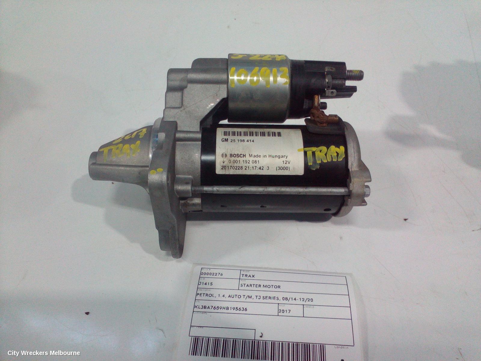 HOLDEN TRAX STARTER, PETROL, 1.4, AUTO T/M, TJ SERIES, 08/2014 - 12/2020