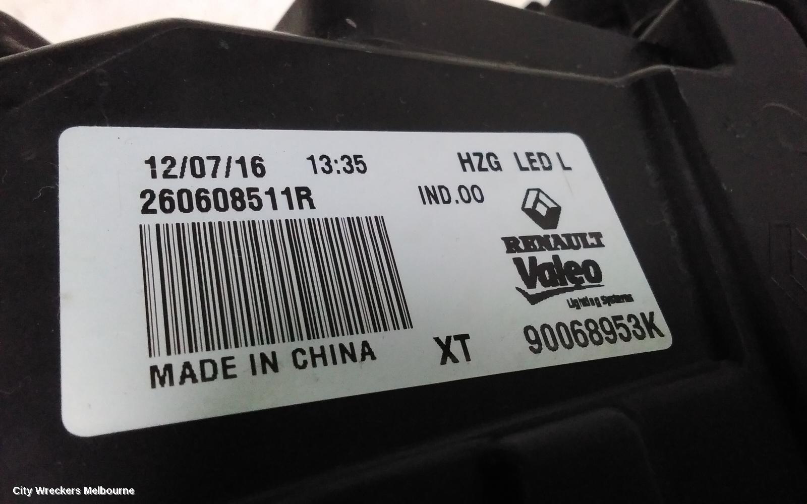 RENAULT KALEOS LEFT HEADLAMP, XZG, LED TYPE, 05/2016 - 05/2019