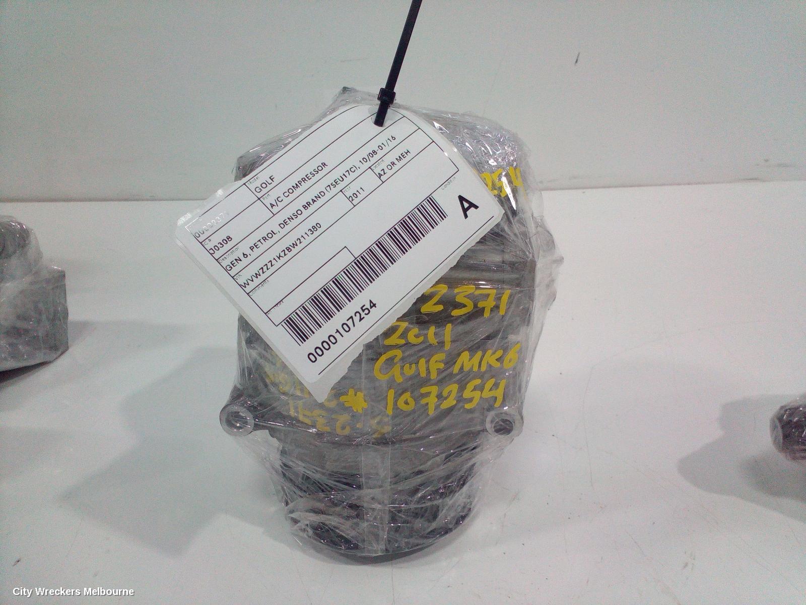 VOLKSWAGEN GOLF A/C COMPRESSOR, GEN 6, PETROL, DENSO BRAND (7SEU17C), 10/2008 - 01/2016
