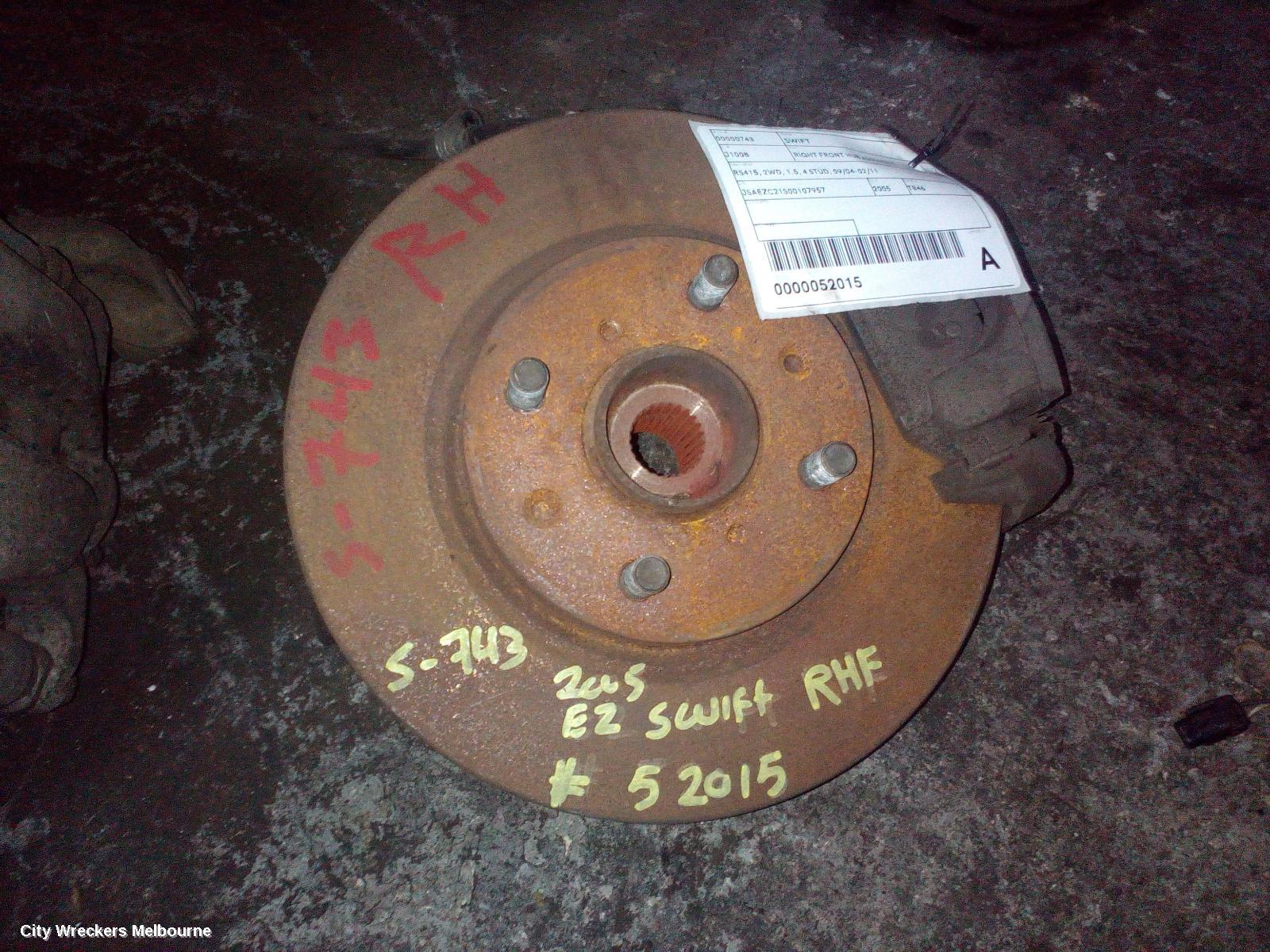 SUZUKI SWIFT RIGHT FRONT HUB ASSEMBLY, RS415, 2WD, 1.5, 4 STUD, 09/2004 - 02/2011