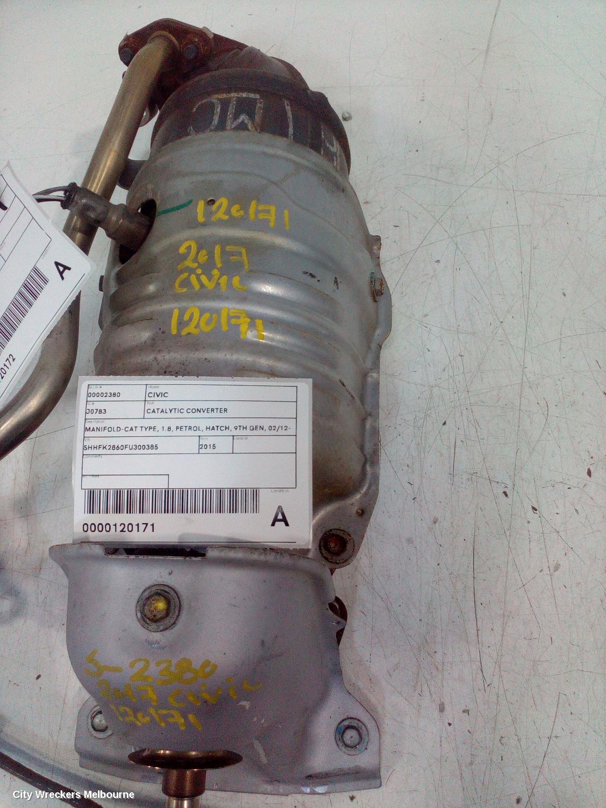 HONDA CIVIC CATALYTIC CONVERTER, MANIFOLD-CAT TYPE, 1.8, PETROL, HATCH, 9TH GEN, 02/2012 - 04/2016