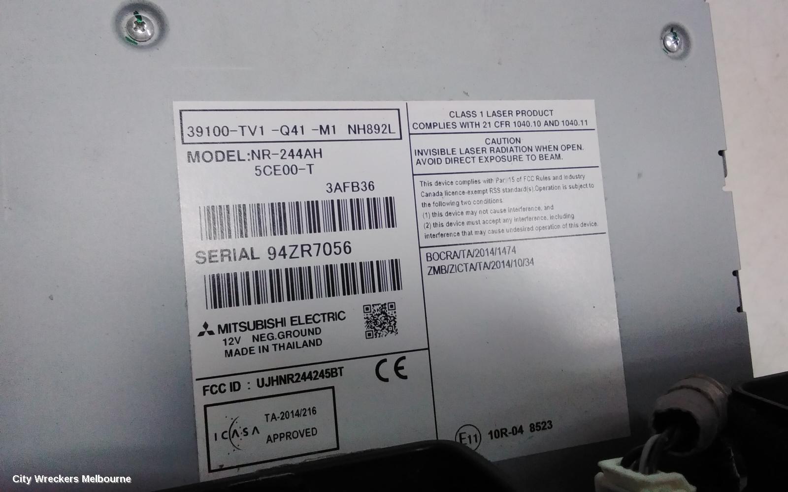 HONDA CIVIC RADIO/CD/DVD/SAT/TV, DISPLAY/HEAD UNIT, 9TH GEN, HATCH, 04/2015 - 04/2016