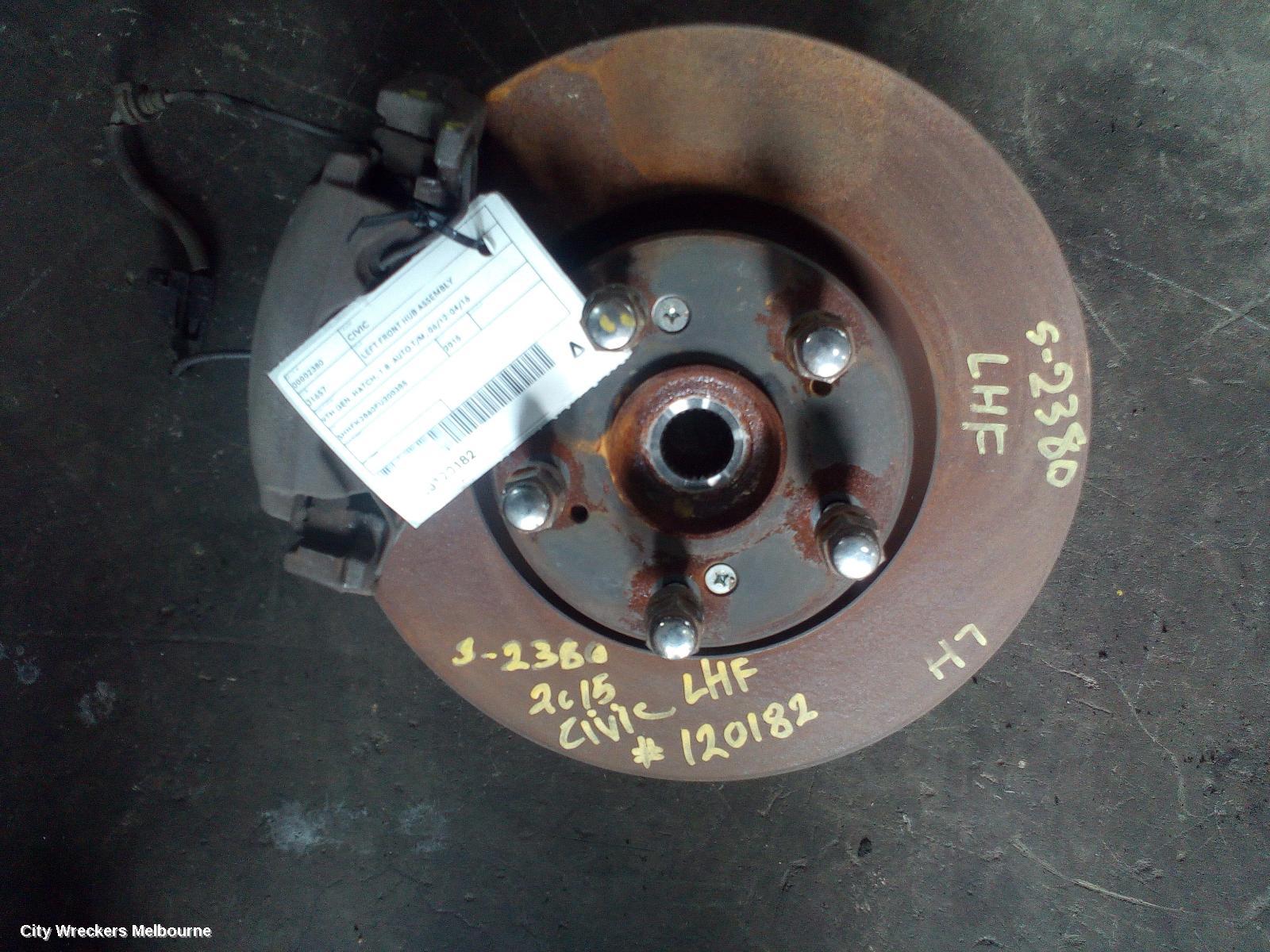 HONDA CIVIC LEFT FRONT HUB ASSEMBLY, 9TH GEN, HATCH, 1.8, AUTO T/M, 06/2012 - 04/2016