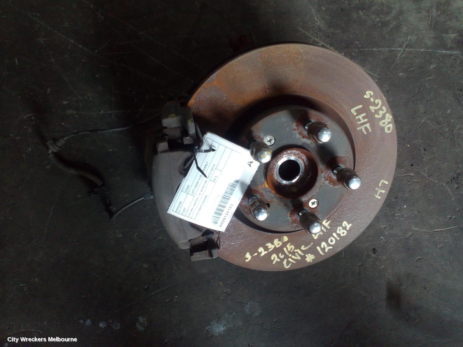 HONDA CIVIC LEFT FRONT HUB ASSEMBLY, 9TH GEN, HATCH, 1.8, AUTO T/M, 06/2012 - 04/2016