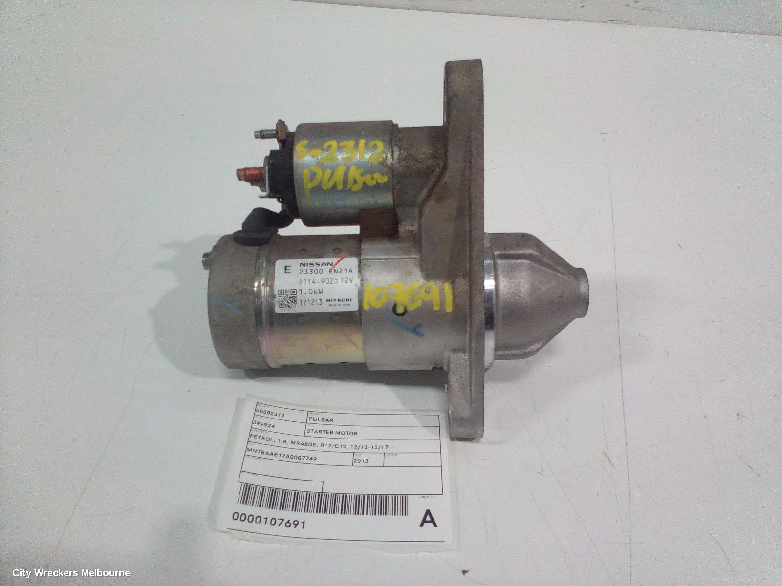 NISSAN PULSAR STARTER, PETROL, 1.8, MRA8DE, B17/C12, 12/2012 - 12/2017