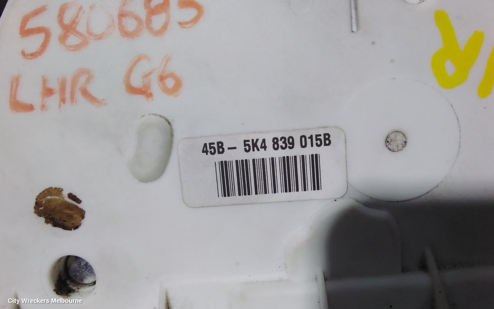 VOLKSWAGEN GOLF DOOR/BOOT/GATE LOCK, LEFT REAR DOOR LOCK, GEN 6, HATCH, 10/2008 - 03/2013
