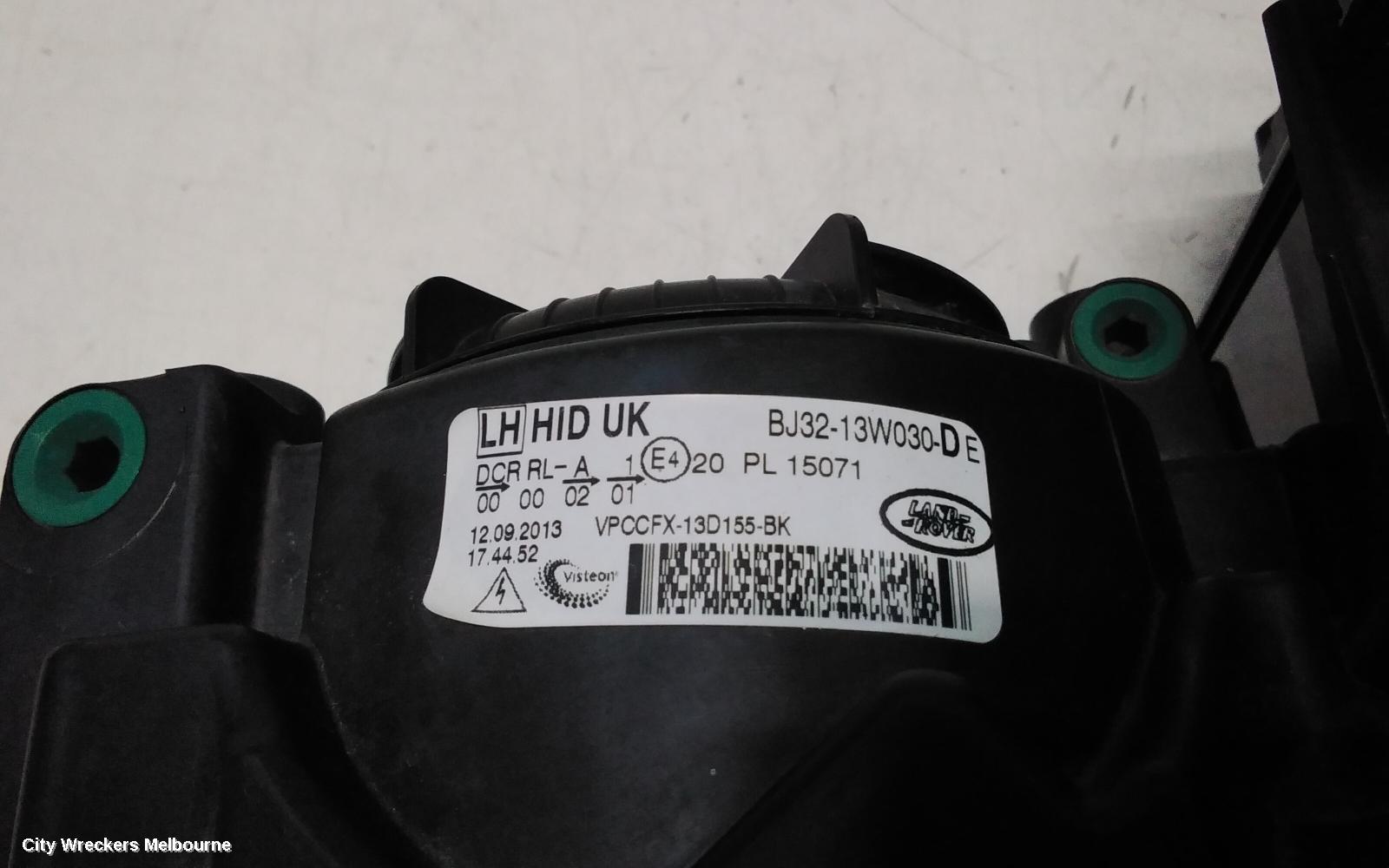 LAND ROVER RANGEROVER EVOQUE LEFT HEADLAMP, L538, XENON, W/ ADAPTIVE TYPE, 11/2011 - 06/2015
