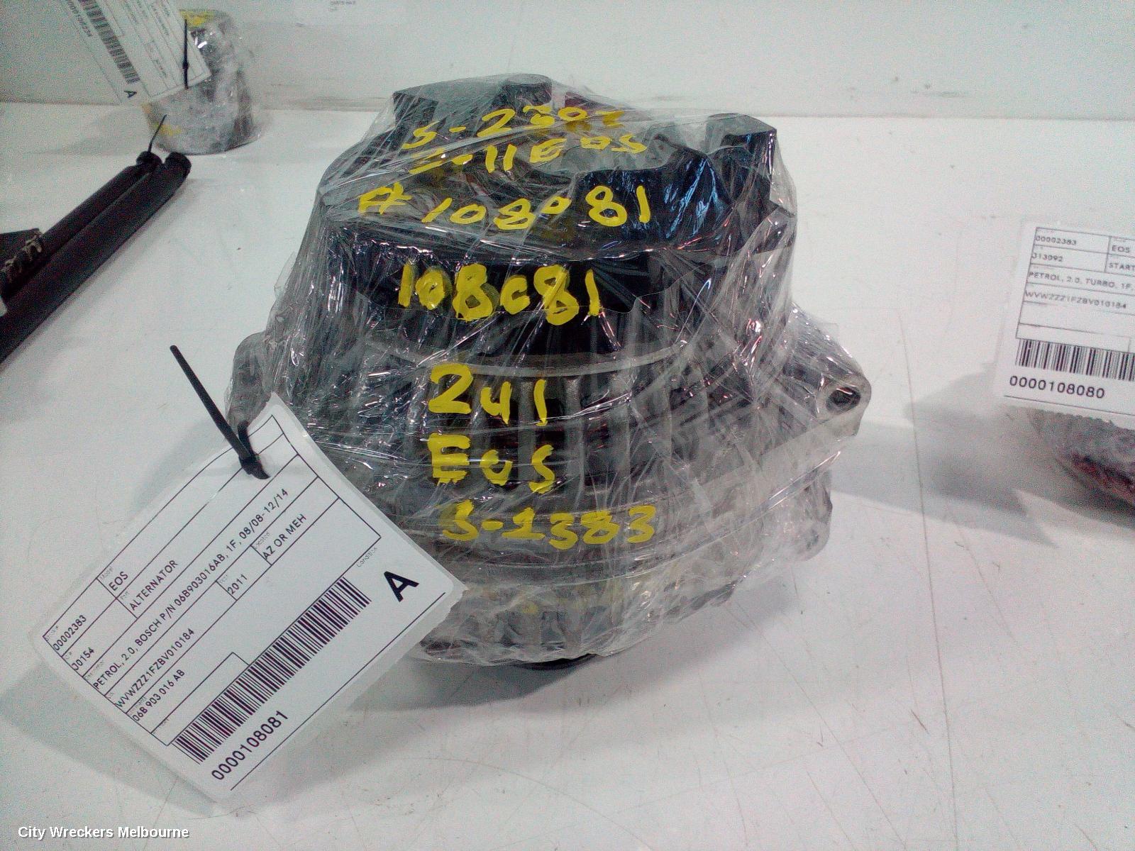 VOLKSWAGEN EOS ALTERNATOR, PETROL, 2.0, BOSCH P/N 06B903016AB, 1F, 08/2008 - 12/2014