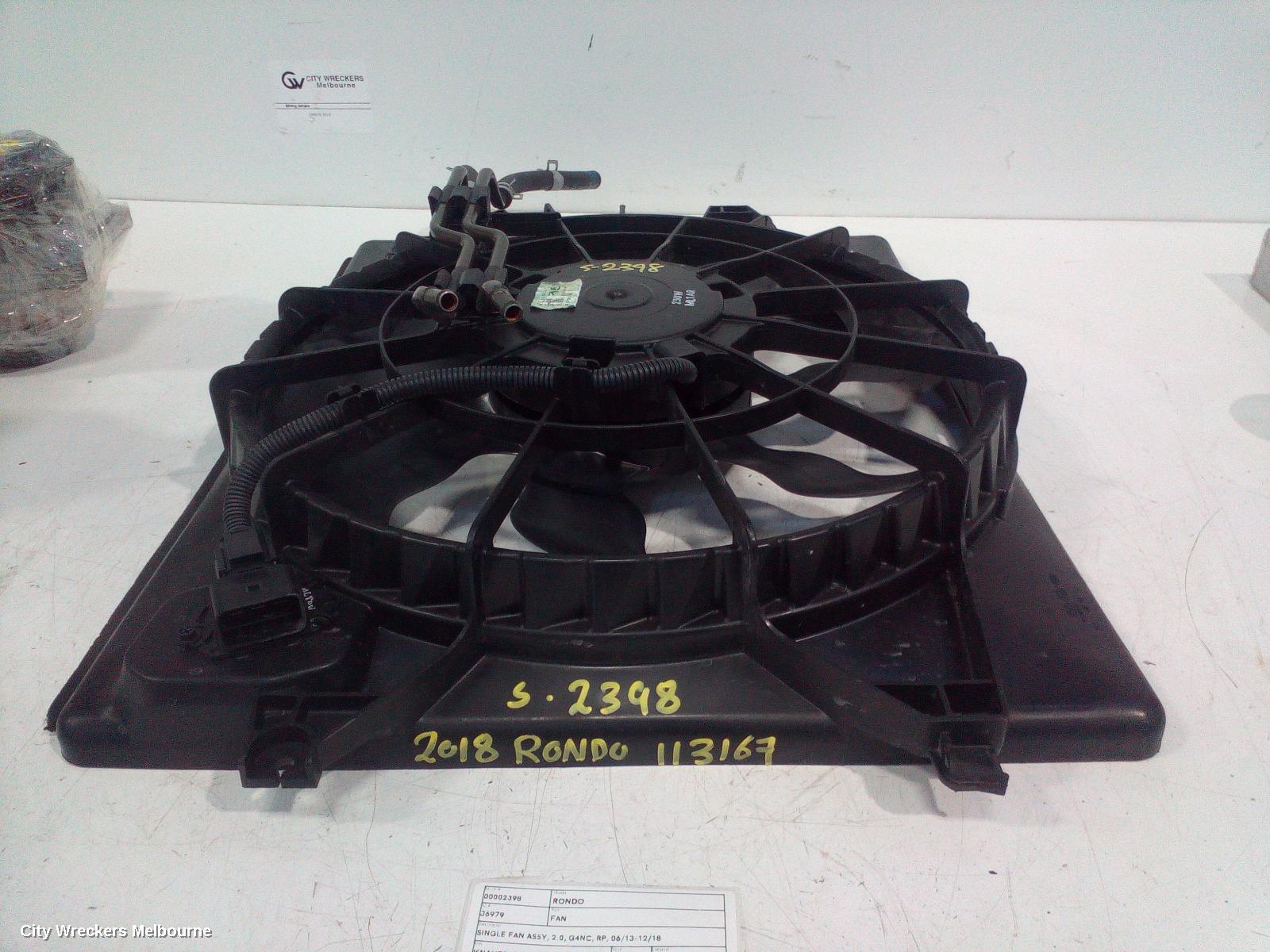 KIA RONDO FAN, SINGLE FAN ASSY, 2.0, G4NC, RP, 06/2013 - 12/2018