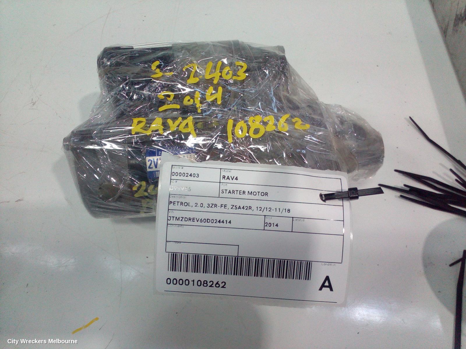 TOYOTA RAV4 STARTER, PETROL, 2.0, 3ZR-FE, ZSA42R, 12/2012 - 11/2018