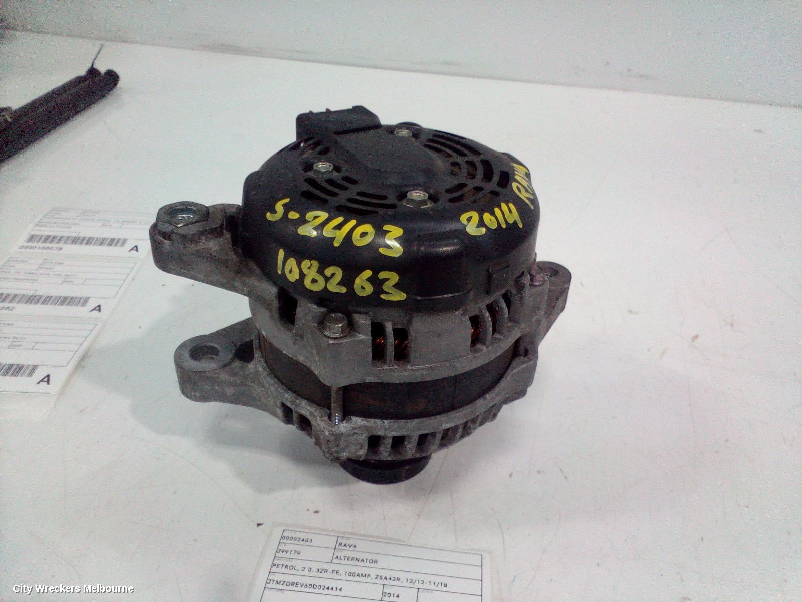 TOYOTA RAV4 ALTERNATOR, PETROL, 2.0, 3ZR-FE, 100AMP, ZSA42R, 12/2012 - 11/2018