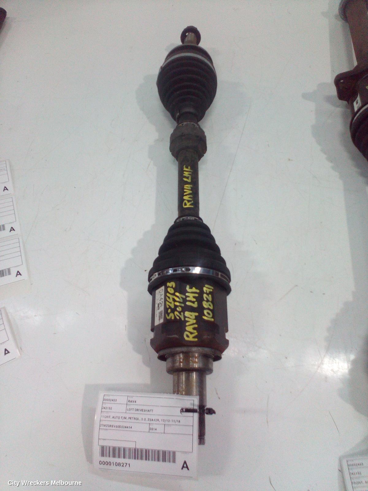 TOYOTA RAV4 LEFT DRIVESHAFT, FRONT, AUTO T/M, PETROL, 2.0, ZSA42R, 12/2012 - 11/2018