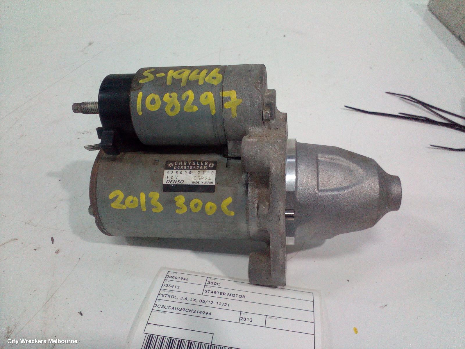 CHRYSLER 300C STARTER, PETROL, 3.6, LX, 05/2012 - 12/2021
