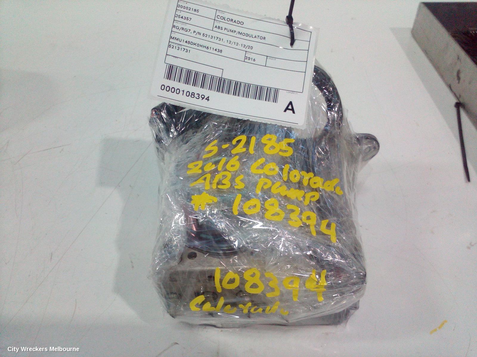 HOLDEN COLORADO ABS PUMP/MODULATOR, RG/RG7, P/N 52131731, 12/2012 - 12/2020