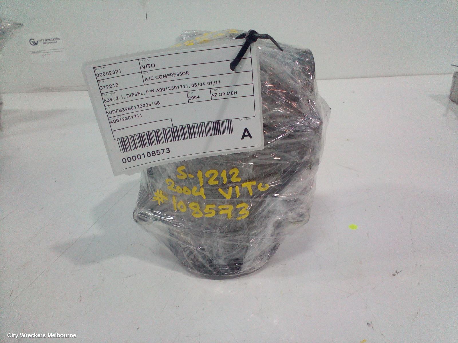 MERCEDES VITO A/C COMPRESSOR, 639, 2.1, DIESEL, P/N A0012301711, 05/2004 - 01/2011