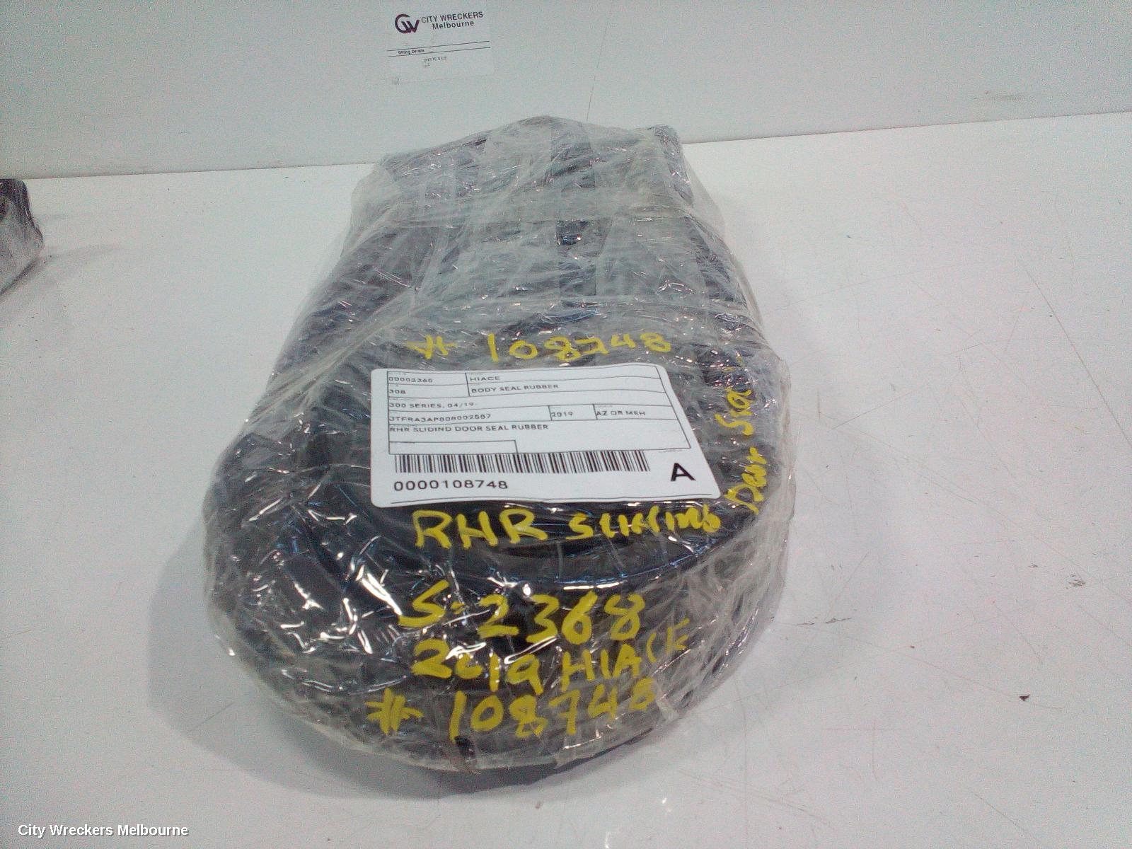 TOYOTA HIACE SEAL, RHR SLIDIND DOOR SEAL RUBBER: 108748, RH REAR RUBBER SEAL, 300 SERIES, 02/2019 ONWARDS