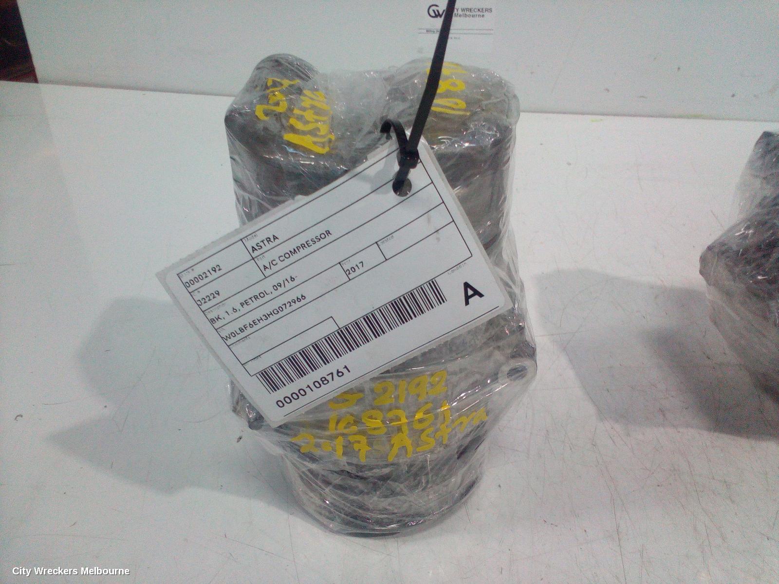 HOLDEN ASTRA A/C COMPRESSOR, BK, 1.6, PETROL, 09/2016 ONWARDS