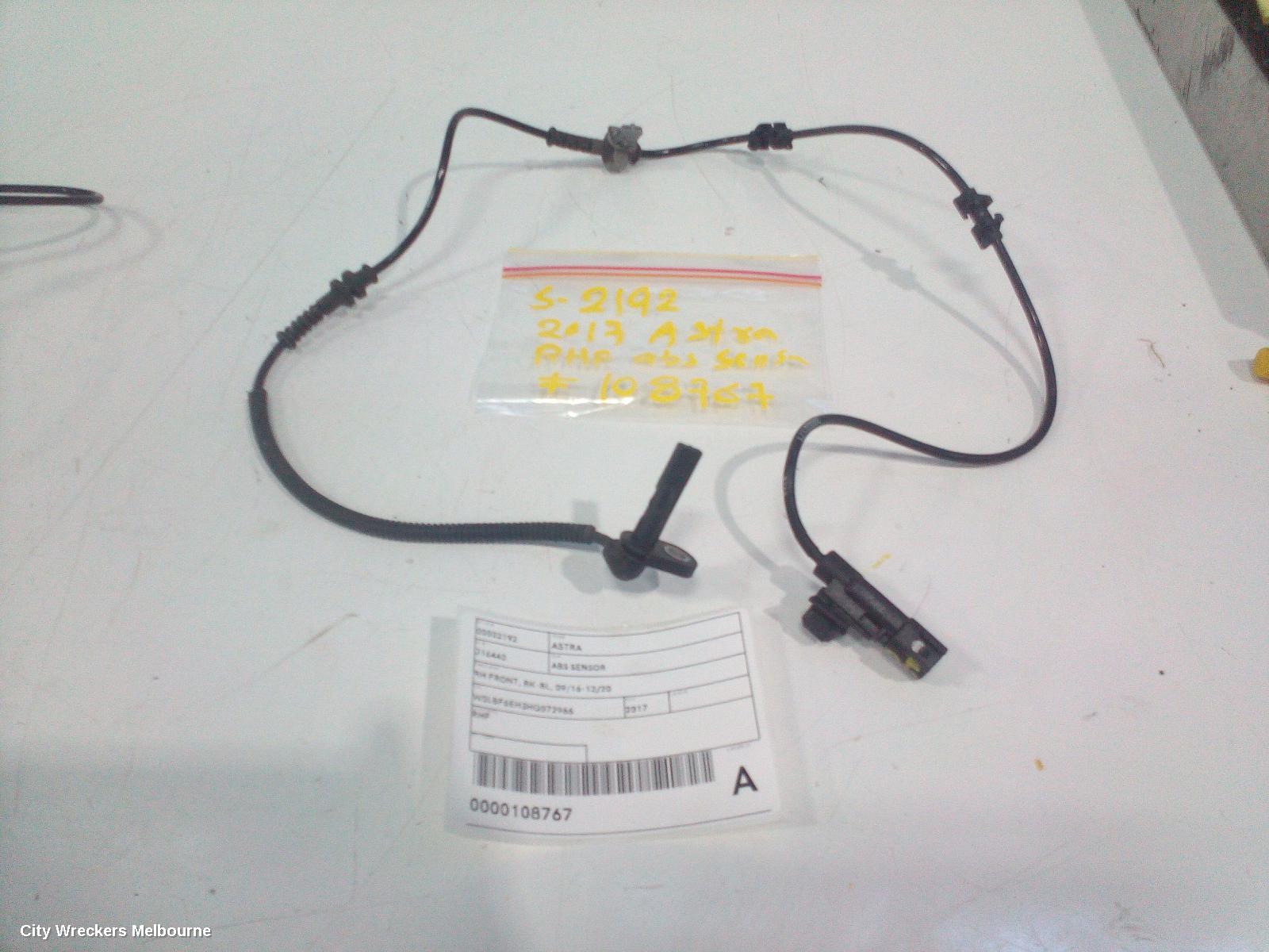 HOLDEN ASTRA ABS SENSOR, RH FRONT, BK-BL, 09/2016 - 12/2020