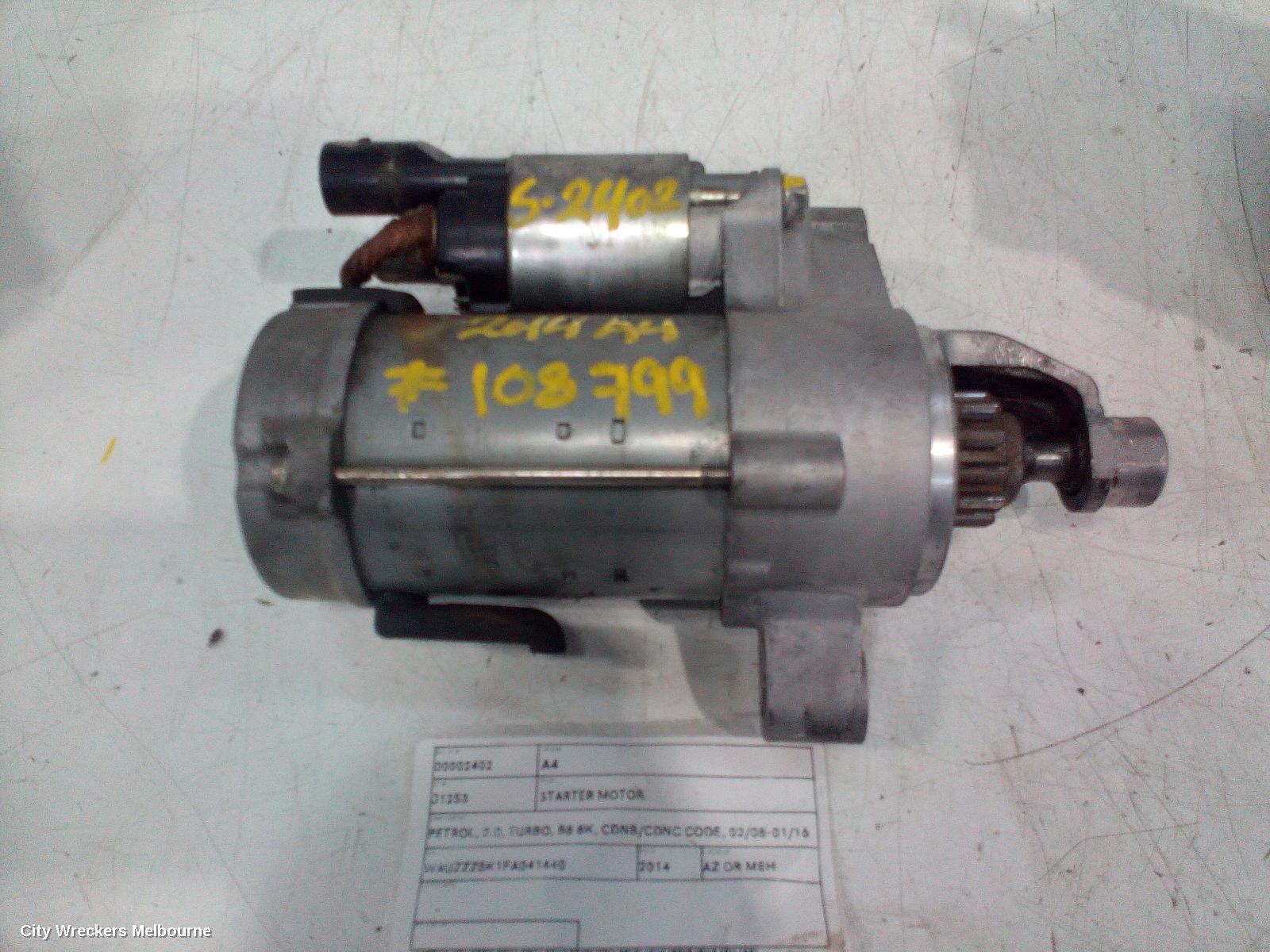 AUDI A4 STARTER, PETROL, 2.0, TURBO, B8 8K, CDNB/CDNC CODE, 02/2008 - 01/2016