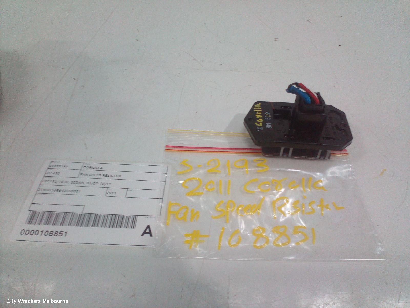 TOYOTA COROLLA FAN SPEED RESISTOR, ZRE152/20153R, SEDAN, 03/2007 - 12/2013