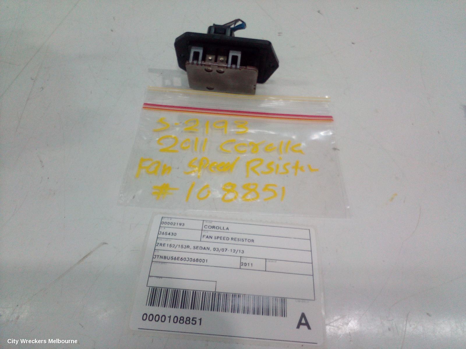 TOYOTA COROLLA FAN SPEED RESISTOR, ZRE152/20153R, SEDAN, 03/2007 - 12/2013